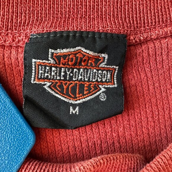 Vintage Harley Davidson Mens Medium Henley Long Sleeve Button Textured Red Logo - Picture 8 of 9